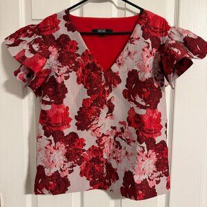 Badley Mischka Red Floral Blouse Size 4 NWT
